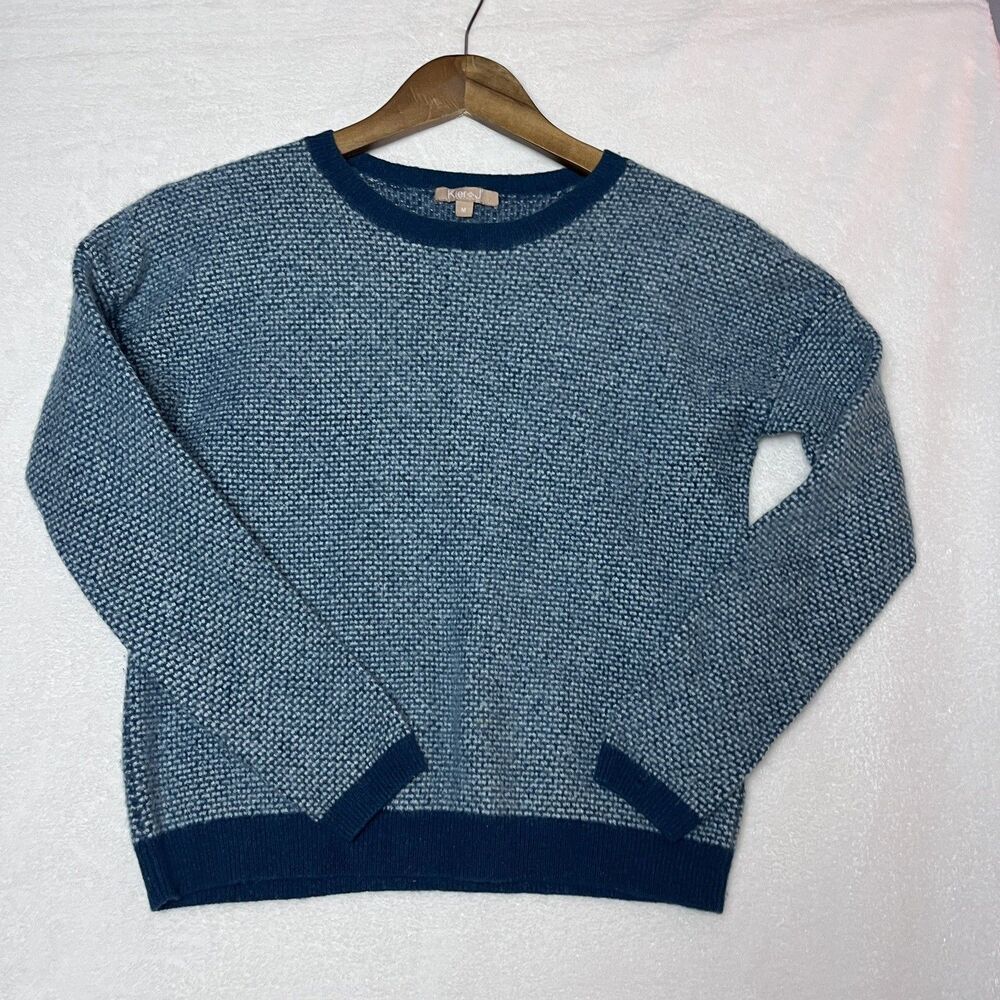 100% Cashmere Womens M Blue Teal Textured Crewneck Sweater 18” P2P Kier + J - Picture 5 of 9